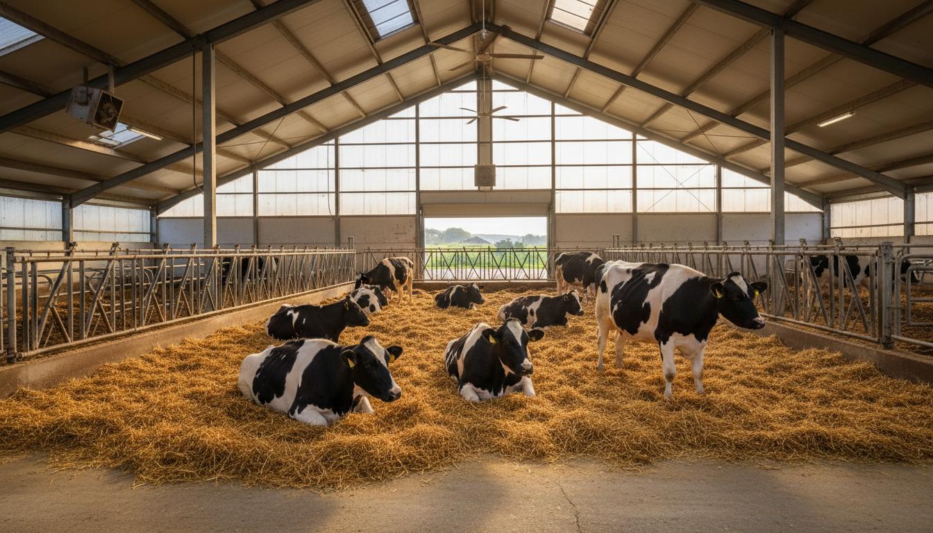 Dairy cattle in a spacious, well-maintained barn at Armswell Farm