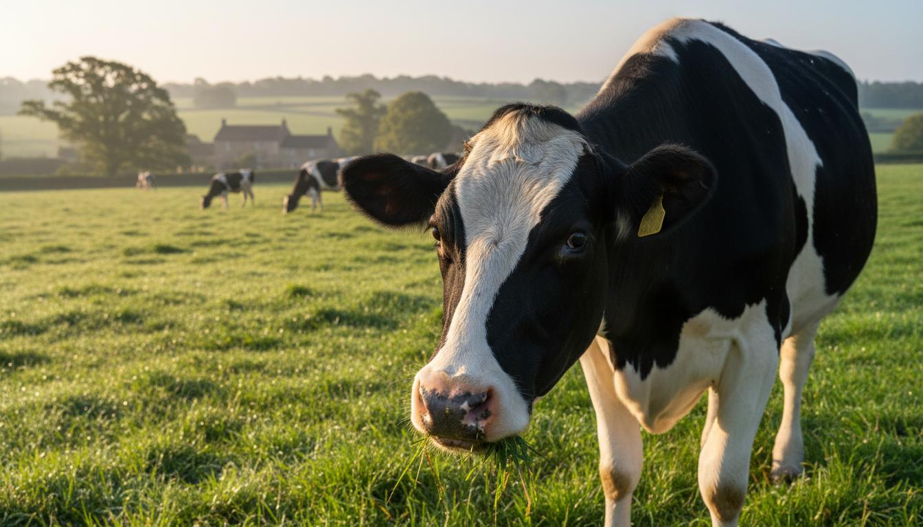 Dairy cattle grazing in lush Dorset pastureland